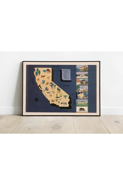 Pegziz Amerika California Eyaleti Eski Haritası Sanatsal Duvar Dekorasyon Poster 60x90cm. ürün görseli 1