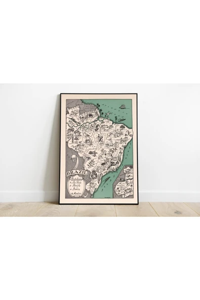 Pegziz Brezilya 1941 Haritası Sanatsal Duvar Dekorasyon Poster 60x90cm. ürün görseli 1