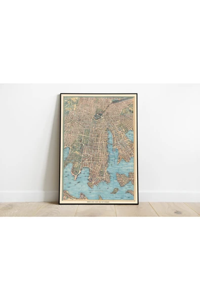 Pegziz Avustralya Sidney Eski Şehir Haritası Sanatsal Duvar Dekorasyon Poster 60x90cm. ürün görseli 1