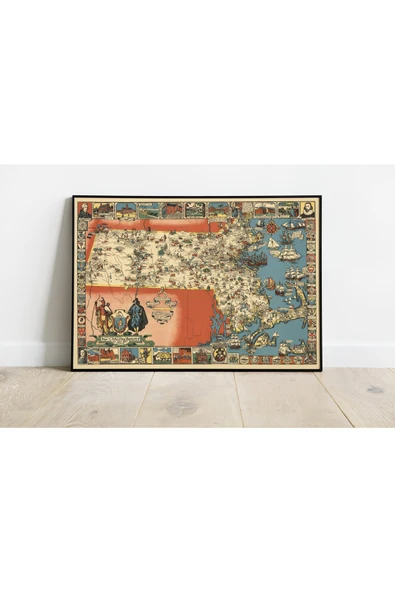 Pegziz Massachusetts 1930 Haritası Sanatsal Duvar Dekorasyon Poster 60x90cm. ürün görseli 1