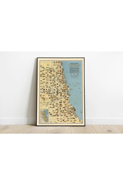Pegziz Chiciago 1940 Haritası Sanatsal Duvar Dekorasyon Poster 60x90cm. ürün görseli 1