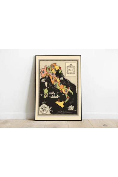 Pegziz Italya Haritası Sanatsal Duvar Dekorasyon Poster 60x90cm. ürün görseli 1