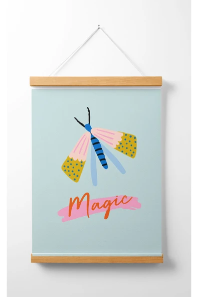 Pegziz Çocuk Odası Ahşap Askılı Kelebek Baskılı Kanvas Duvar Dekorasyonu 40x50cm. ürün görseli 1