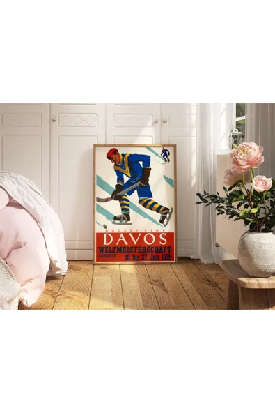 Pegziz Buz Hokeyi Turnuvası Isviçre Davos Sanatsal Reklam Afişi Poster 50x70cm. ürün görseli 1