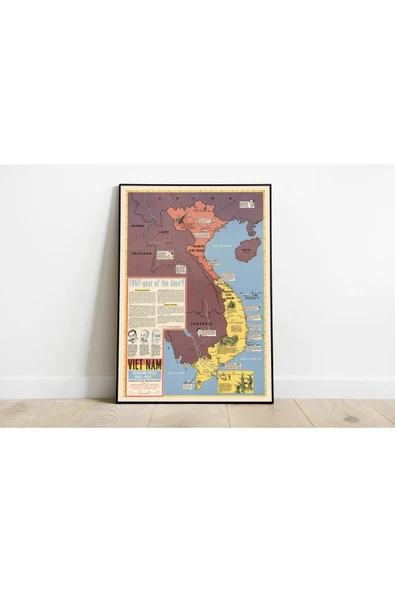 Pegziz Vietnam Haritası Sanatsal Duvar Dekorasyon Poster 60x90cm. ürün görseli 1
