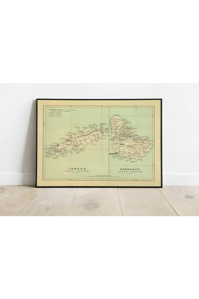 Pegziz Barbados Ve Tobago Adaları 1853 Haritası Sanatsal Duvar Dekorasyon Poster 60x90cm. ürün görseli 1