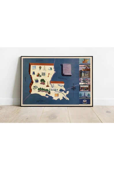 Pegziz Amerika Louisiana Eyaleti Eski Haritası Sanatsal Duvar Dekorasyon Poster 60x90cm. ürün görseli 1