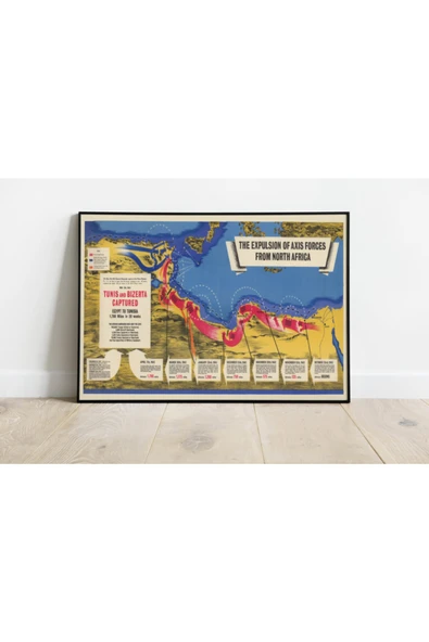 Pegziz 2. Dünya Savaşı Kuzey Afrika Askeri Operasyon Haritası Sanatsal Duvar Dekorasyon Poster 60x90cm. ürün görseli 1