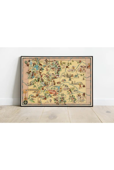 Pegziz Wyoming Haritası Sanatsal Duvar Dekorasyon Poster 60x90cm. ürün görseli 1