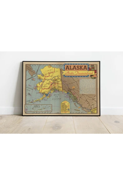 Pegziz Alaska Haritası Sanatsal Duvar Dekorasyon Poster 60x90cm. ürün görseli 1