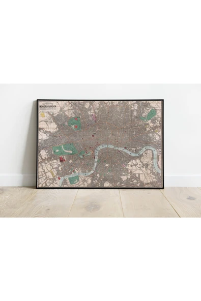 Pegziz Londra Haritası Sanatsal Duvar Dekorasyon Poster 60x90cm. ürün görseli 1