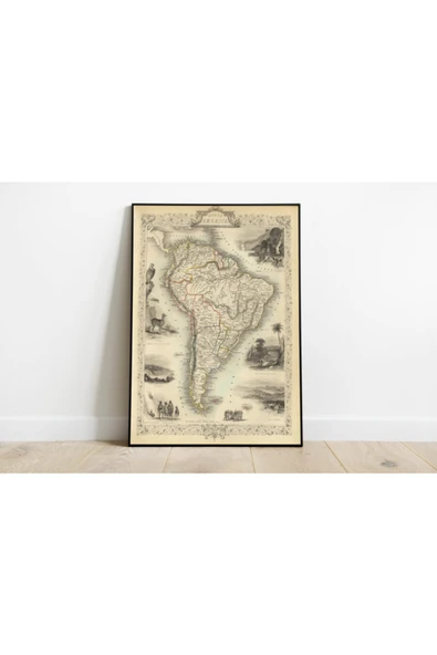 Pegziz Güney Amerika Kıtası Haritası Sanatsal Duvar Dekorasyon Poster 60x90cm. ürün görseli 1