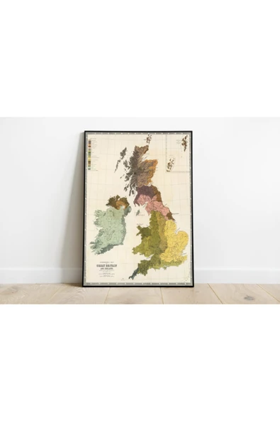 Pegziz Büyük Britanya Haritası Sanatsal Duvar Dekorasyon Poster 60x90cm. ürün görseli 1