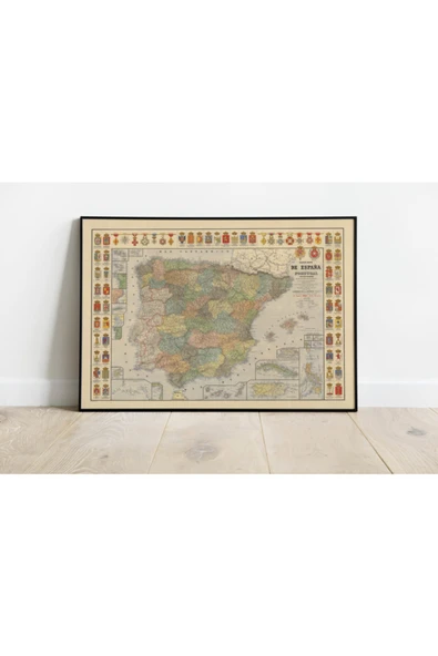 Pegziz Ispanya Haritası Sanatsal Duvar Dekorasyon Poster 60x90cm. ürün görseli 1