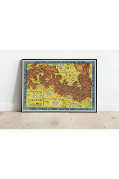 Pegziz Büyük Kanyon Ulusal Parkı Haritası Sanatsal Duvar Dekorasyon Poster 60x90cm. ürün görseli 1