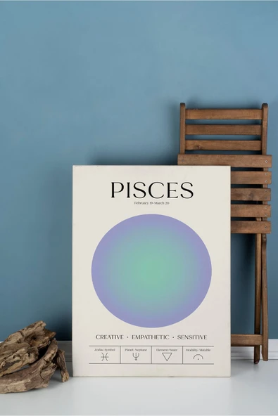 Pegziz Balık Burcu Astroloji Minimalist Kanvas Tablo - Salon Oturma Odası Mutfak Ofis için Duvar Dekoru ürün görseli 1