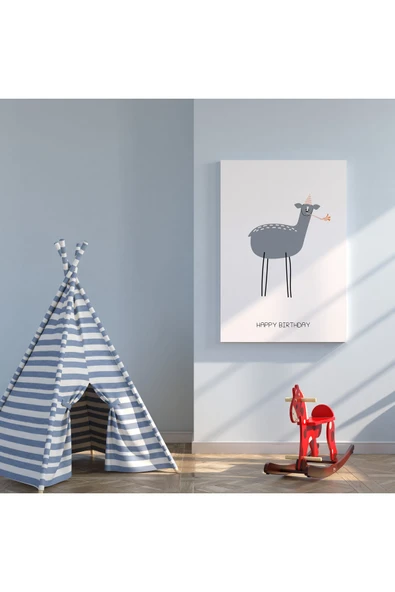 Pegziz Happy Birthday Minimalist Kanvas Tablo - Bebek Odası Dekorasyon - Çocuk Odası Tablo ürün görseli 1