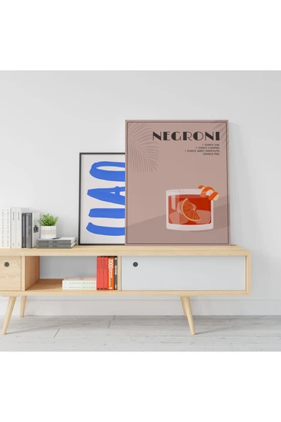 Pegziz Negroni Kokteyl Minimalist Kanvas Tablo - Cafe Dekor - Salon ve Mutfak için Duvar Dekoru ürün görseli 1