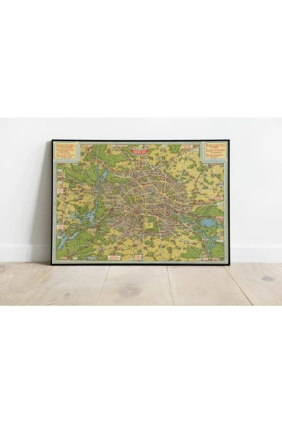 Pegziz Berlin Haritası Sanatsal Duvar Dekorasyon Poster 60x90cm. ürün görseli 1