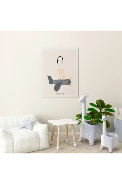 Pegziz Bebek Odası Dekorasyon - Alfabe A Harfi Modern Minimalist Kanvas Tablo - Çocuk Odası Tablo ürün görseli 1