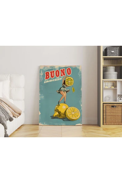 Pegziz Limoncello Likörü Retro Dekoratif Kanvas Tablo - Cafe Dekor - Salon ve Mutfak için Duvar Dekoru ürün görseli 1