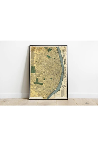 Pegziz Amerika Saint Louis Haritası Sanatsal Duvar Dekorasyon Poster 60x90cm. ürün görseli 1