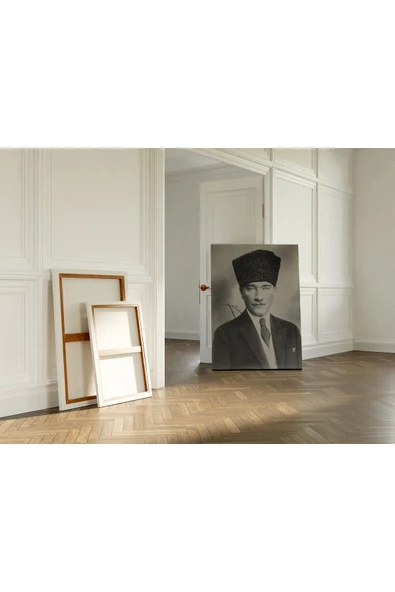 Pegziz Atatürk 1920ler Siyah Beyaz Portre Kanvas Tablo ürün görseli 1