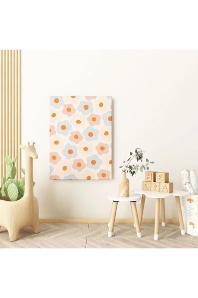 Pegziz Renkli Çiçekler Minimalist Kanvas Tablo - Bebek Odası Dekorasyon - Çocuk Odası Tablo ürün görseli 1