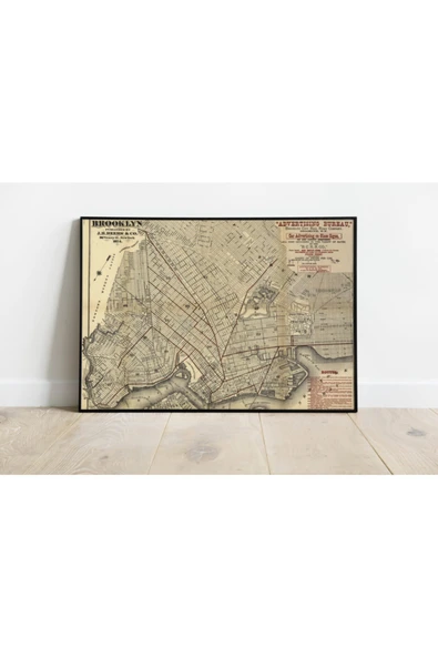 Pegziz Amerika Brooklyn Haritası Sanatsal Duvar Dekorasyon Poster 60x90cm. ürün görseli 1