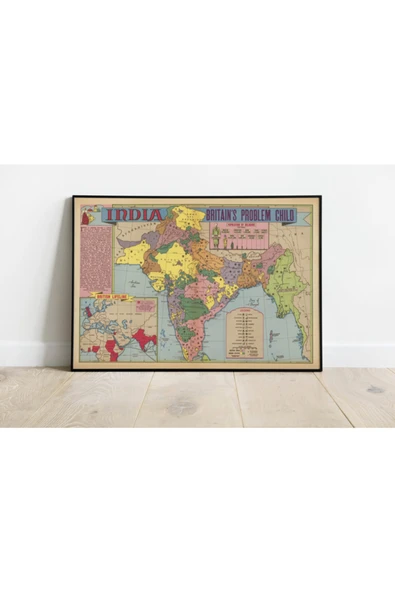 Pegziz Hindistan Haritası Sanatsal Duvar Dekorasyon Poster 60x90cm. ürün görseli 1