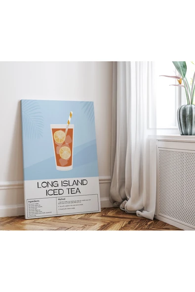 Pegziz Long Island Ice Tea Kokteyl Minimalist Kanvas Tablo - Cafe Dekor - Salon ve Mutfak için Duvar Dekoru ürün görseli 1