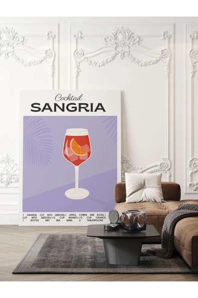 Pegziz Sangria Kokteyl Minimalist Kanvas Tablo - Cafe Dekor - Salon Mutfak için Duvar Dekoru ürün görseli 1