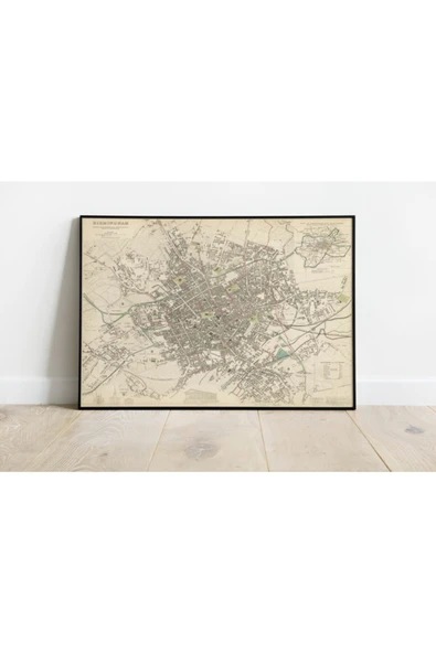 Pegziz Ingiltere Birmingham Haritası Sanatsal Duvar Dekorasyon Poster 60x90cm. ürün görseli 1