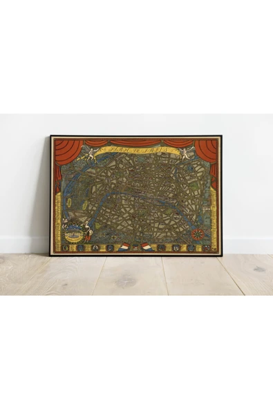 Pegziz Paris Haritası Sanatsal Duvar Dekorasyon Poster 60x90cm. ürün görseli 1