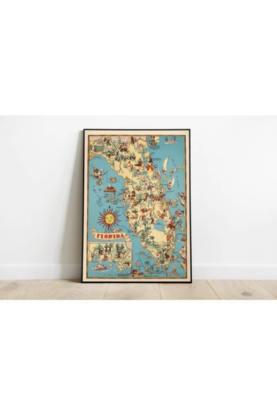 Pegziz Florida Haritası Sanatsal Duvar Dekorasyon Poster 60x90cm. ürün görseli 1