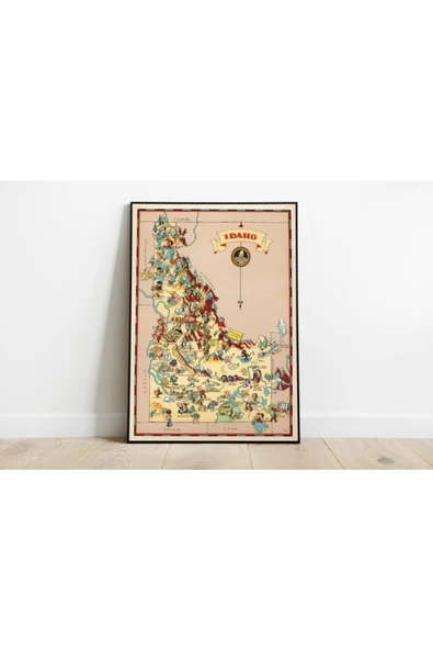 Pegziz Amerika Idaho Haritası Sanatsal Duvar Dekorasyon Poster 60x90cm. ürün görseli 1