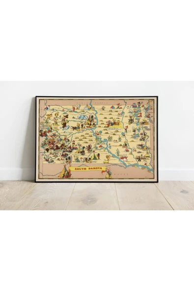 Pegziz Güney Dakota Haritası Sanatsal Duvar Dekorasyon Poster 60x90cm. ürün görseli 1