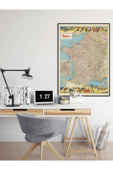 Pegziz Fransa Haritası Sanatsal Duvar Dekorasyon Poster 60x90cm. ürün görseli 1