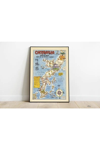 Pegziz Okinawa Adası Haritası Sanatsal Duvar Dekorasyon Poster 60x90cm. ürün görseli 1