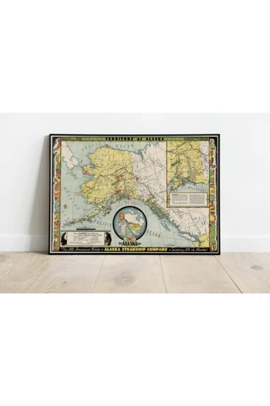 Pegziz Alaska Haritası Sanatsal Duvar Dekorasyon Poster 60x90cm. ürün görseli 1