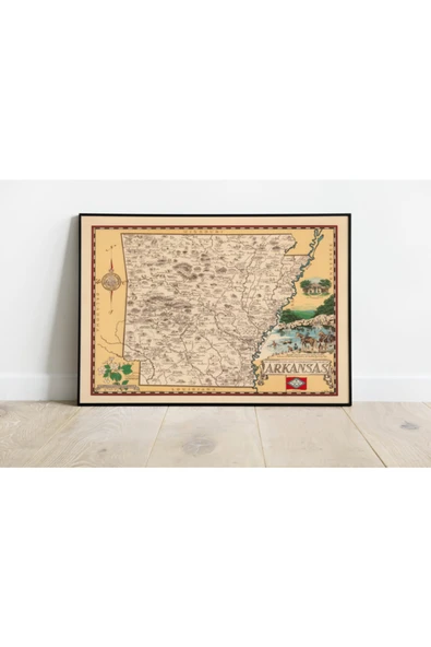 Pegziz Arkansas Haritası Sanatsal Duvar Dekorasyon Poster 60x90cm. ürün görseli 1
