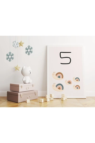 Pegziz Bebek Odası Dekorasyon - Sayılar 5 Minimalist Kanvas Tablo - Çocuk Odası Tablo ürün görseli 1
