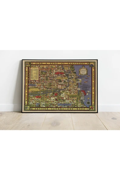 Pegziz Chicago Çeteleri 1930lar Haritası Sanatsal Duvar Dekorasyon Poster 60x90cm. ürün görseli 1