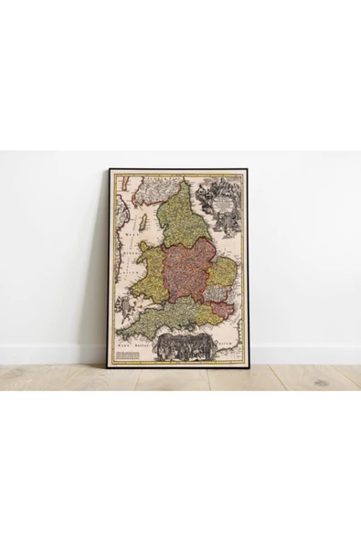 Pegziz Ingiltere Haritası Sanatsal Duvar Dekorasyon Poster 60x90cm. ürün görseli 1