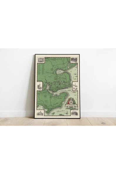 Pegziz Portland Haritası Sanatsal Duvar Dekorasyon Poster 60x90cm. ürün görseli 1