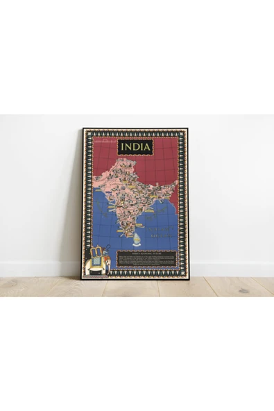 Pegziz Hindistan Haritası Sanatsal Duvar Dekorasyon Poster 60x90cm. ürün görseli 1