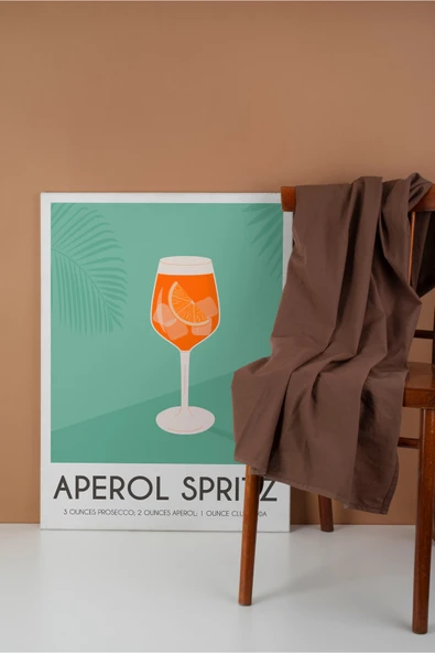 Pegziz Aperol Spritz Kokteyl Modern Kanvas Tablo - Cafe Dekor - Salon Mutfak için Duvar Dekoru ürün görseli 1