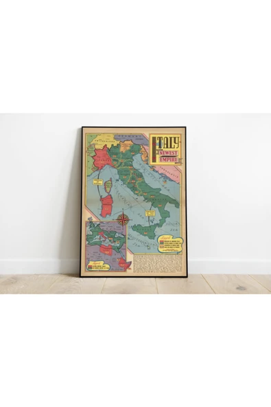 Pegziz 2. Dünya Savaşı Italya Haritası Sanatsal Duvar Dekorasyon Poster 60x90cm. ürün görseli 1