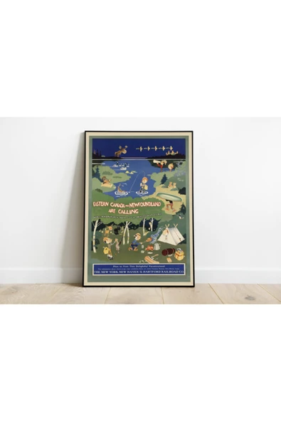 Pegziz Kanada Newfoundland Vintage Sanatsal Poster 60x90cm. ürün görseli 1