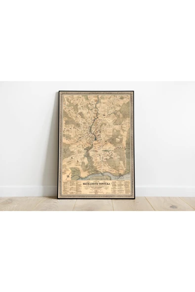 Pegziz Amerika Elizabeth Town Haritası Sanatsal Duvar Dekorasyon Poster 60x90cm. ürün görseli 1